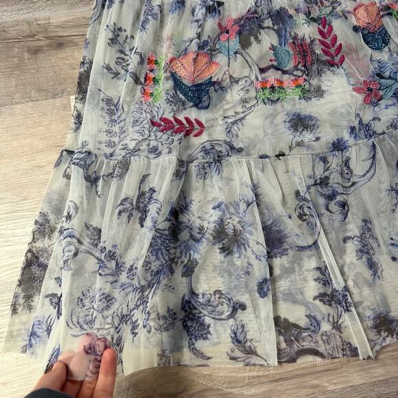 Johnny Was Biya Logan Tiered Mesh Maxi Dress Embroidered Boho Sheer Size S - Picture 10 of 15